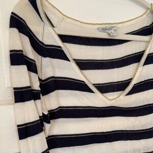 Queenspark Black and Cream Striped Long Sleeve Top